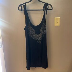 Y2K Rhinestone embellished bling black sleeveless tank mini dress